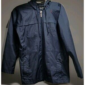 HB Sport Harve Benard Rain Jacket Petite S Navy Blue Hooded Mesh Lined Full Zip